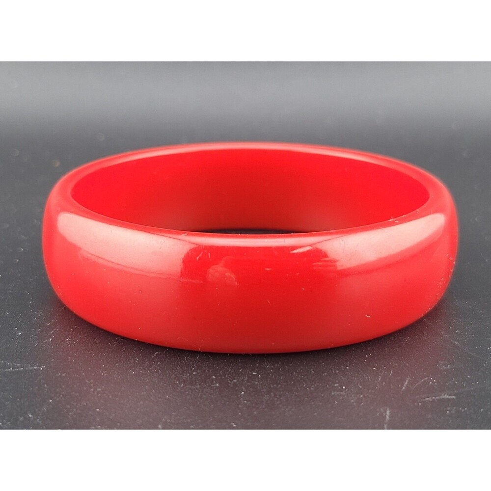 Colorful Vintage Wide Thick Chunky Cherry Red Lucite Bangle Bracelet 7.5"